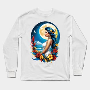 Lunar Elegance: Enchanting Woman Under the Full Moon Long Sleeve T-Shirt